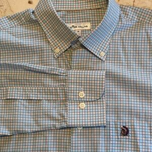 Peter Millar Men Shirt M Blue and Cora Plaid Long Sleeve Button Down 100% Cotton